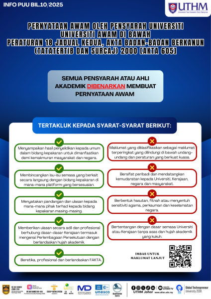 PERNYATAAN AWAM OLEH PENSYARAH UNIVERSITI UNIVERSITI AWAM DI BAWAH PERATURAN 18 JADUAL KEDUA, AKTA BADAN-BADAN BERKANUN (TATATERTIB DAN SURCAJ) 2000 [AKTA 605]